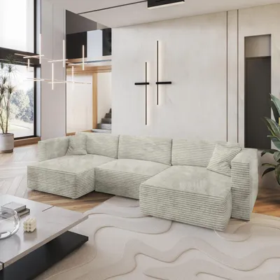 Produktbild von Masseno Ecksofa SARMO mit Schlaffunktion U-Form, Sofa mit Bettkasten, Wohnzimmersofa, Couch, Soffa, Bettsofa, Couchgarnitur- Hellgrau, TILIA 83