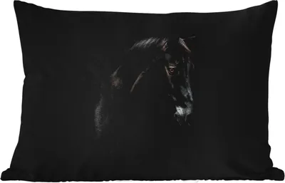Produktbild von MuchoWow® Outdoor Kissen - Pferd - Tiere - Schwarz - Porträt - 60x40 cm - Wetterfest - Lounge Kissen - Zierkissen - Kissen für Innenräume