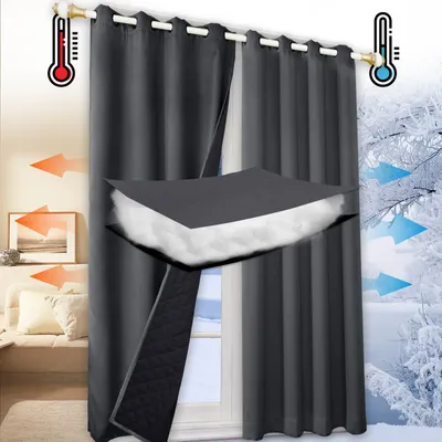 Produktbild von Blickdicht Gardine Vorhnge Wrmeisolierend Klteschutz Vorhang Haustr Verdunklungsvorhang senvorhang Raumteiler Thermo Trvorhang, B132 x H160cm, Grau, 1 Stck
