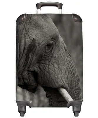 Produktbild von MuchoWow® Koffer Handgepäck Trolley Rollkoffer Kleine Reisekoffer mit 4 Rollen - Elefant - Tiere - Schwarz - Weiß - Cabin Size < 55x40x23 cm & 55x40x20 cm - Fotokoffer - Kabinenkoffer - Boardgepäck - Reise-Box - Reisekoffer - Reisegepäck - Koffer mit Bild - Trolley für Kinder