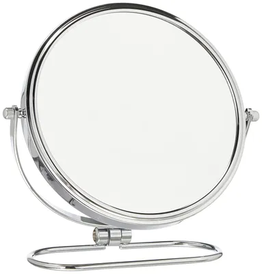 Image de Miroir de maquillage pliable à double face, 20 cm, grossissement 5x, pivotant à 360°. Miroir de maquillage de table, 2 miroirs : normal et grossissement 5x, chromé, KXD3125-5x