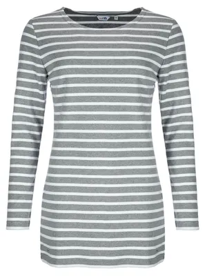 Produktbild von modAS Damen Long-Shirt mit Streifen Maritim - Gestreiftes Shirt Komfortschnitt aus Baumwolle in Graumelange-Weiß Größe 40