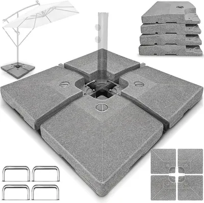 Produktbild von Sonnenschirmständer 90 Liter / 120 kg – 4-tlg. für Ampelschirm inkl. Metallverbinder | Schirmgewicht befüllbar mit Wasser oder Sand | Schirmständer Ampelschirmständer wetterfest (Granit-Grau)