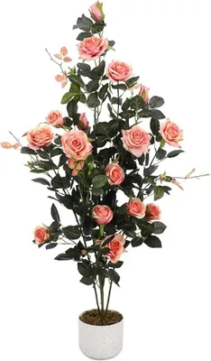 Produktbild von Künstlicher Rosenbaum - Topfpflanze 120 cm - Realistisches Design - Pflegeleicht - Deko für innen und außen - Polyester - 1 Stück