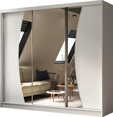 Produktbild von ALTDECOR Kleiderschrank mit Spiegel und Schiebetüren VOXI, kugelgelagerte Führungsschienen und Aluminium-Leisten 240 cm Weiß