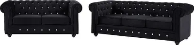 Produktbild von Sofas 3-Sitzer & 2-Sitzer - Samt - Schwarz mit Knöpfen in Kristall-Optik - CHESTERFIELD
