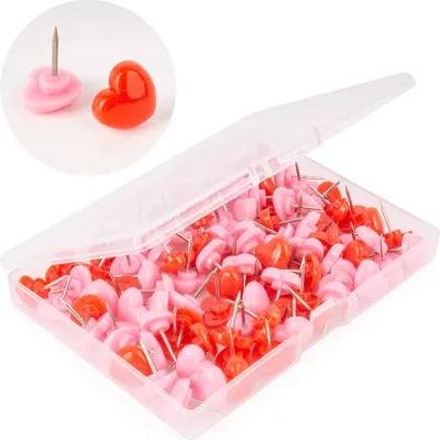 Immagine prodotto di Spille 'cuore' per bacheca o memo board - 100 spille in scatola di conservazione - rosso e rosa.