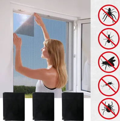 Produktbild von 3 Stück Fliegengitter, 150 x 200cm Moskitonetz mit Aufkleberband, für Fenster (Schwarz)