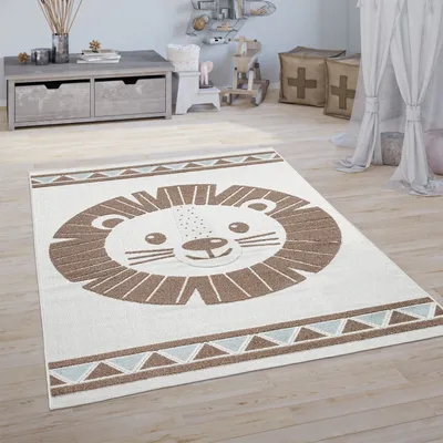 Image de Tapis pour enfants Chambre d'enfants Tapis d'extérieur Tapis de jeu Effet 3D Lion Beige Dimensions 200 x 280 cm