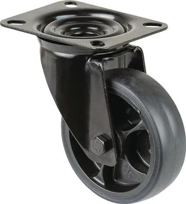 Produktbild von BS Rollen Transportrolle, Lenkrolle, Rad-Ø 100 mm, Tragf. 110 kg, Gummi schwarz, Bauhöhe 128 mm, Rollenlager