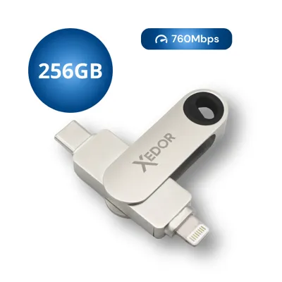 Produktbild von Xedor® USB Stick Flex 256GB - Lightning und USB C 3.2 Gen 1 - 760Mbps - Geeignet für alle iPhones
