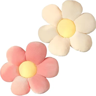 2 Blumenkissen 40x40 cm, rosa und weiß, Gänseblümchen-Design