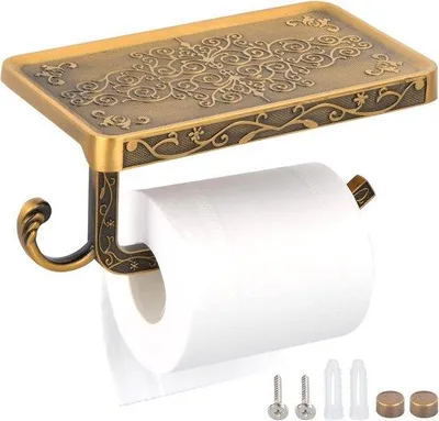 Image de Ancien Porte-papier toilette vintage avec étagère - Porte-rouleau WC - Support mural