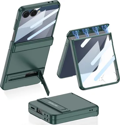 Obrázek produktu pro Pouzdro pro Samsung Galaxy Z Flip 7, magnetická ochrana pantu, tvrdé matné PC pouzdro s ochranou displeje a stojánkem Zelená
