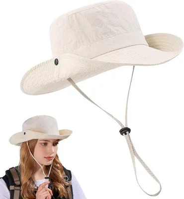Immagine prodotto di Cappello da sole da donna per attività all'aperto con tesa larga, protezione UV, pieghevole - Cappello da spiaggia - Cappello da pescatore - Stile alla moda