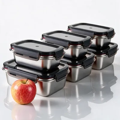 Produktbild von Vorratsdosen Edelstahl 6er Set mit Deckel (3x1300 ml + 3x650 ml)