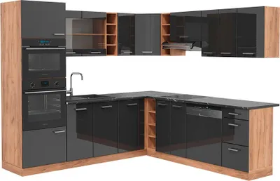 Obrázok produktu pre Rohová kuchyňa Vicco R-Line Antracit vysoký lesk/dub Goldkraft 247 x 60 cm , AP Antracit, Model 43297