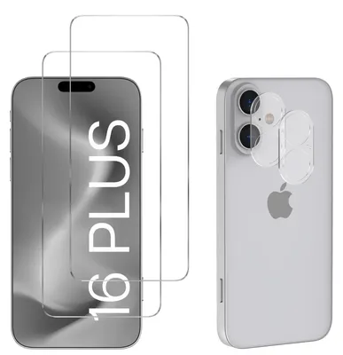 Produktbild von Gehäuse aus gehärtetem Glas für iPhone 16 PLUS und Kameraschutz [2er-Pack] Displayschutzfolie  Phonillico®