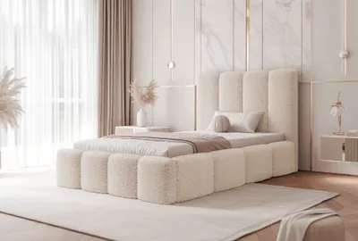 A bedroom scene with a bed as the focal point.