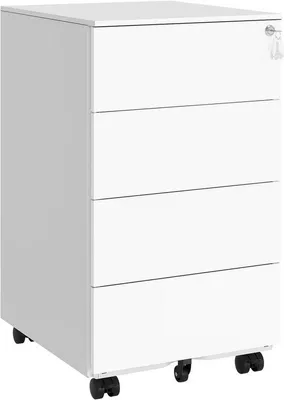 Productafbeelding van Famanu ladekast – Metalen opbergkast, archiefkast, met 4 lades, afsluitbaar, wit