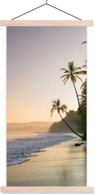 Produktbild von MuchoWow® Textilposter Strand - Meer - Palme 60x120 cm mit holzfarbenen Rahmen - Holz