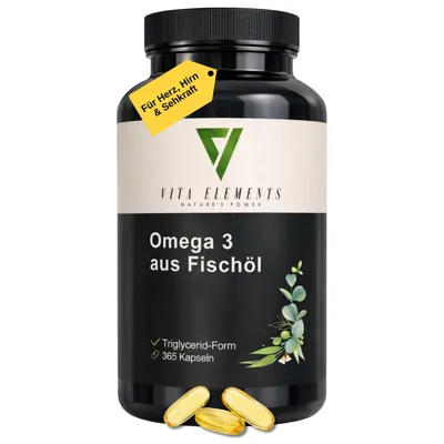Omega 3 Fischöl Kapseln mit hohem EPA- und DHA-Anteil für Herz, Augen und Gehirnfunktion.