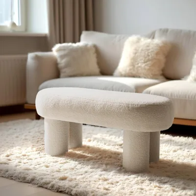 Image de AGATHE - Banc en tissu bouclette blanc L105cm