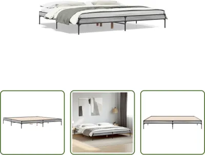 Produktbild von The Living Store Bettgestell Grau Sonoma 200x200 cm Holzwerkstoff und Metall
