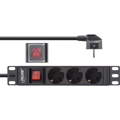 Produktbild von InLine® 10" Steckdosenleiste, 3-fach Schutzkontakt, mit Schalter, 2m, schwarz