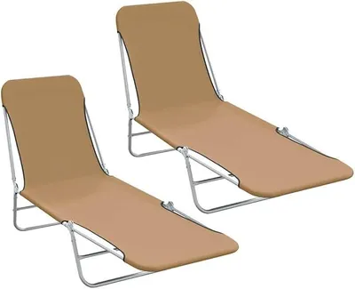 Imagen del producto de Juego de dos tumbonas plegables, color taupe, para jardín, 56 x 182 cm