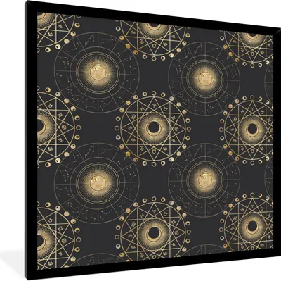 Produktbild von MuchoWow® Gerahmtes Poster Muster - Spirituell - Gold 40x40 cm - Poster mit Schwarzem Bilderrahmen Wandposter Rahmen Foto Bilder - Mit Rahmen - Wanddekoration Schlafzimmer