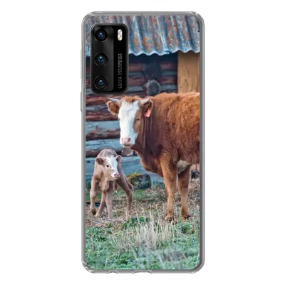 Produktbild von MuchoWow® Handyhülle Schutzhülle Hülle für Huawei P40 Kuh - Stall - Gras - Kalb Silikon Softcase Handy Hülle - Handytasche