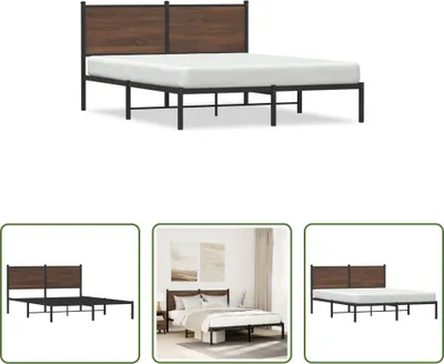 Produktbild von The Living Store Bettgestell mit Kopfteil Metall Braun Eichen-Optik 140x200 cm