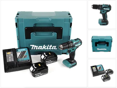 Zdjęcie produktu dla Akumulatorowa wiertarko-wkrętarka udarowa Makita DHP 483 RTJ 18V 40Nm w zestawie Makpac + 2x akumulator 5,0 Ah + ładowarka