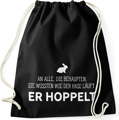 Produktbild von Turnbeutel mit Spruch an alle die wissen wie der Hase läuft - er hoppelt Gymbag Moonworks® schwarz unisize