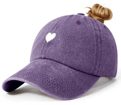 Immagine prodotto di Cappello da baseball da donna, con fori per le trecce, in cotone, stile vintage, color lilla, taglia unica