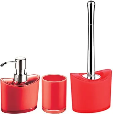 Produktbild von MSV Badezimmer Set Manihi, 3-teiliges Badzubehör aus Acryl, Seifenspender, WC Bürste, und Zahnputzbecher Rot