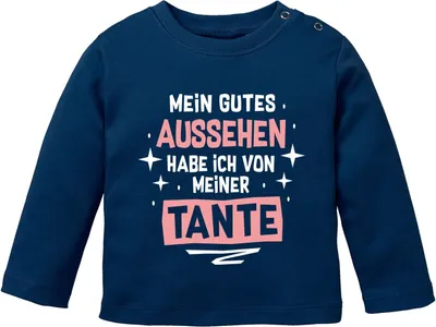 Produktbild von Baby Langarm-Shirt Mein gutes Aussehen hab ich von meiner Tante / meinem Onkel lustige Sprüche Babyshirt Jungen Mädchen Moonworks® Tante navy 80/86 (10-15 Monate)