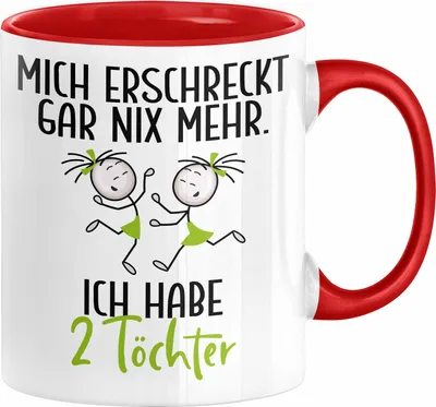 Produktbild von Eltern Mutter Vater Tasse Geschenk von 2 Töchtern Lustige Geschenkidee für Mama Papa Mich Erschreckt Gar Nix Mehr Ich Habe 2 Töchter (Rot)