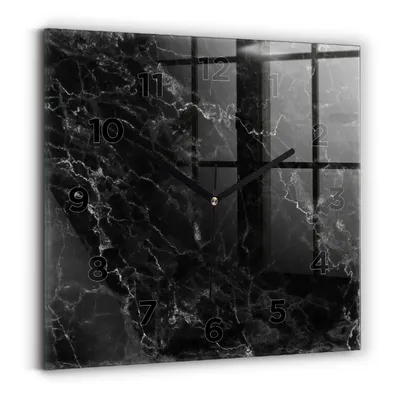 Produktbild von Wallfluent Wanduhr – Stilles Quarzuhrwerk - Uhr Dekoration Wohnzimmer Schlafzimmer Küche - Zifferblatt - schwarze Zeiger - 30x30 cm - Dunkler Marmor