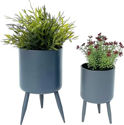 Produktbild von DanDiBo Blumentopf mit Füßen Pflanztopf Blumenkübel mit Beinen Metall Grau 2er Set 96260 Modern Pflanzenständer