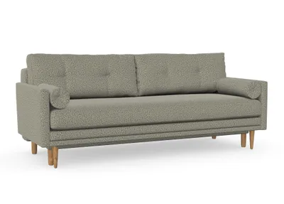 Produktbild von Amy 3-Sitzer Sofa mit Schlaffunktion, skandinavischer Stil, Möbelfüße aus Eiche, gewachst, Chenille-Stoff Puente 33 Grün