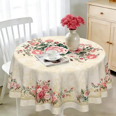 Obrázek produktu pro Kulatá ubrus, průměr 140 cm, odolná povětrnostním vlivům, omyvatelná, polyester, květinový vzor, vhodná pro venkovní použití