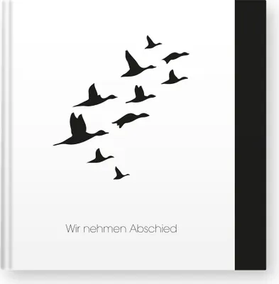 Produktbild von Kondolenzbuch ‚Vögel - Wir nehmen Abschied‘ Weiß Schwarz 21 x 21 cm, 144 Seiten weißes Papier blanko Trost Trauer Beerdigung