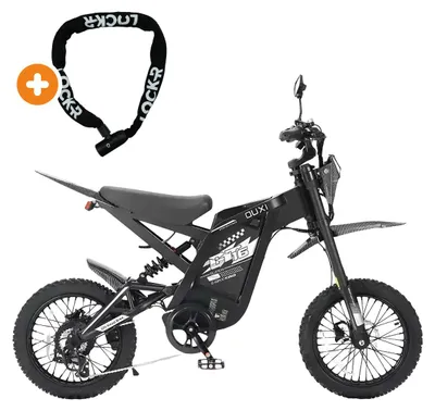Image de OUXI Skinnybike - Vélo électrique avec antivol à chaîne - 16 pouces - Moteur 250W - Autonomie 80 km - 7 vitesses - Freins à disque hydrauliques - Double suspension - Noir