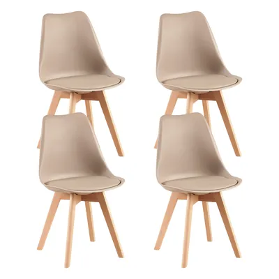 Image de HJ_WeDoo Lot de 4 chaises de salle à manger SGS avec pied en hêtre massif, design scandinave chaises de cuisine rembourrées chaises de cuisine en bois, kaki clair