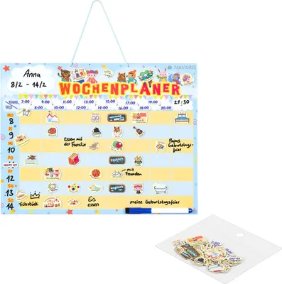 Produktbild von Navaris abwischbarer Wochenplan magnetisch 40 x 32cm - mit 98 Magneten und Stift - individualisierbare Magnettafel Familienplaner Wochenplaner Deutsch