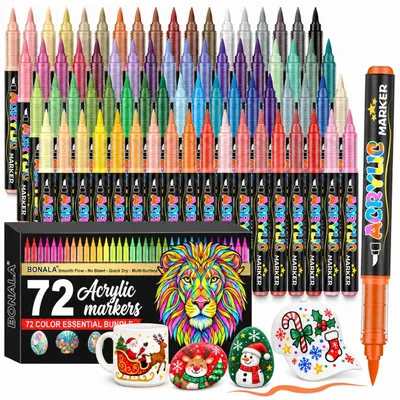 72 Acrylmalstifte, Pinselspitze 1–6 mm, wasserfest, für viele Oberflächen