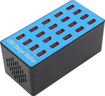 Image de ciciglow Chargeur Hub USB, 20 ports, 100W, Station de charge USB Plusieurs appareils, Protection multiple, Adaptateur de charge haute vitesse, Design antidérapant, pour smartphones, tablettes, Bleu