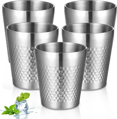 Image de Gobelets en acier inoxydable, lot de 5, 300 ml, empilables, à double paroi, gobelets de camping